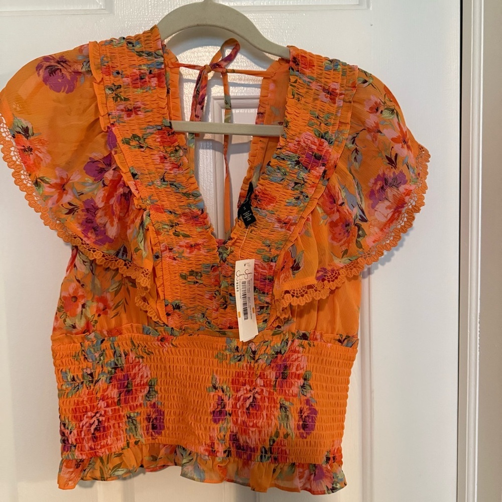 Floral Orange Ruffle Top